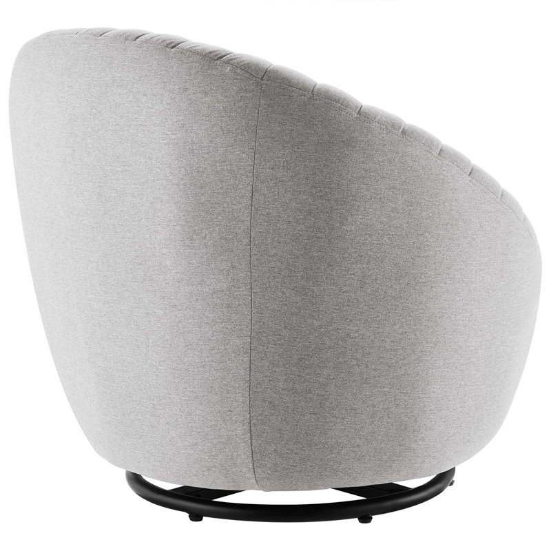 Upholstered Swivel Barrel Chair, Light Gray Polyester Blend