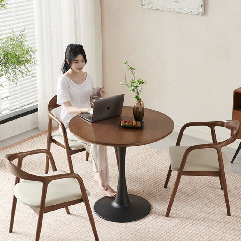 Table de salle à manger en bois massif noyer et noir, H 29,53 po x L 39,37 po x l 39,37 po