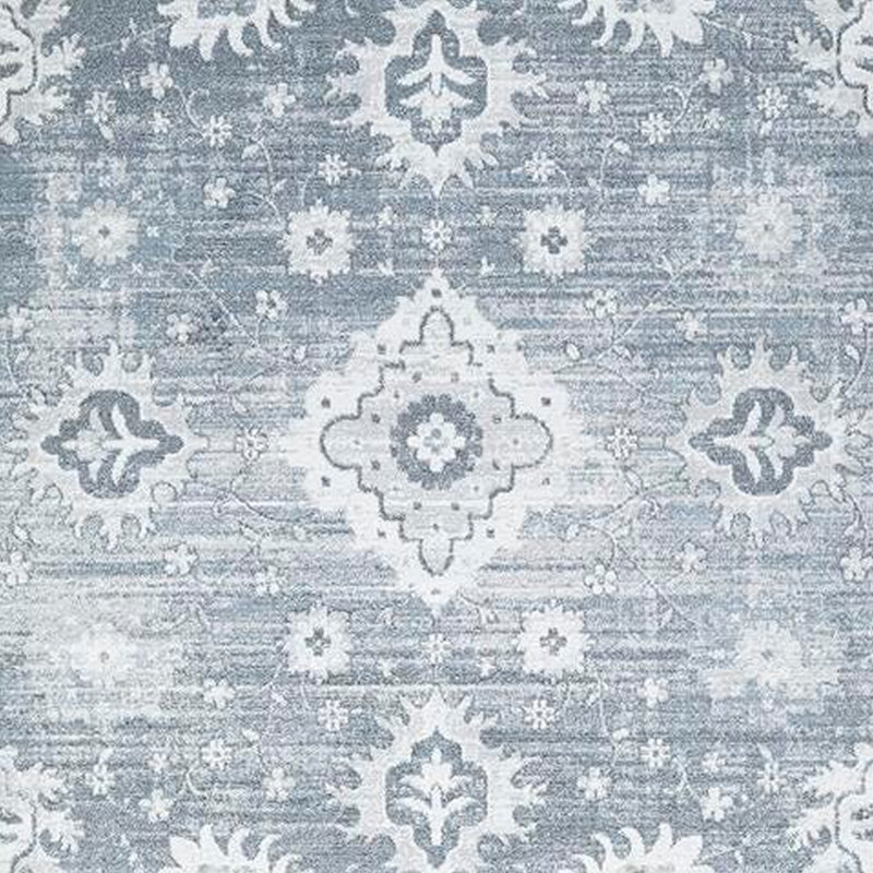 Tapis traditionnel lavable Avans, motifs gris-ivoire, polyester bleu 8 x 10