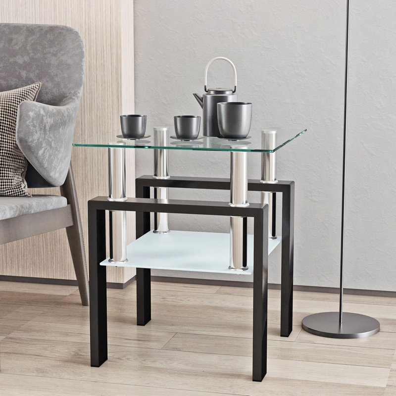 Table de bout en verre Catasha, Transparent / noir, H 20,5 po x l 17,72 po x P 17,72 po, 1