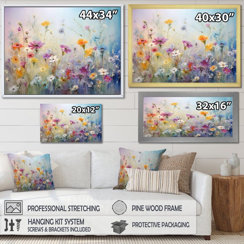 Wildflowers Blossoming Dreams On Canvas Print, 12" H x 20" W, Maple, Floater Framed Print