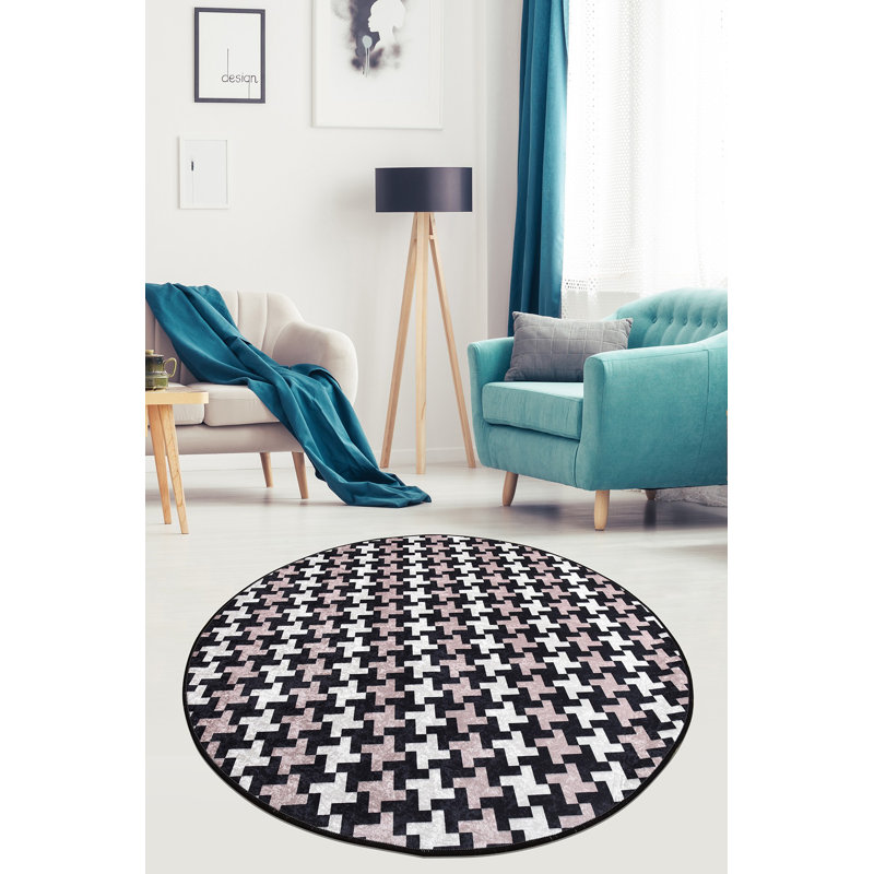 Tapis rond élégant, 47,2 pouces, 100% polyester | Poils de 0,16 pouce de hauteur, antibactérien, envers antidérapant | Lavable à la machine, séchage rapide, parfait pour le salon, la chambre à coucher et la salle à manger, design élégant
