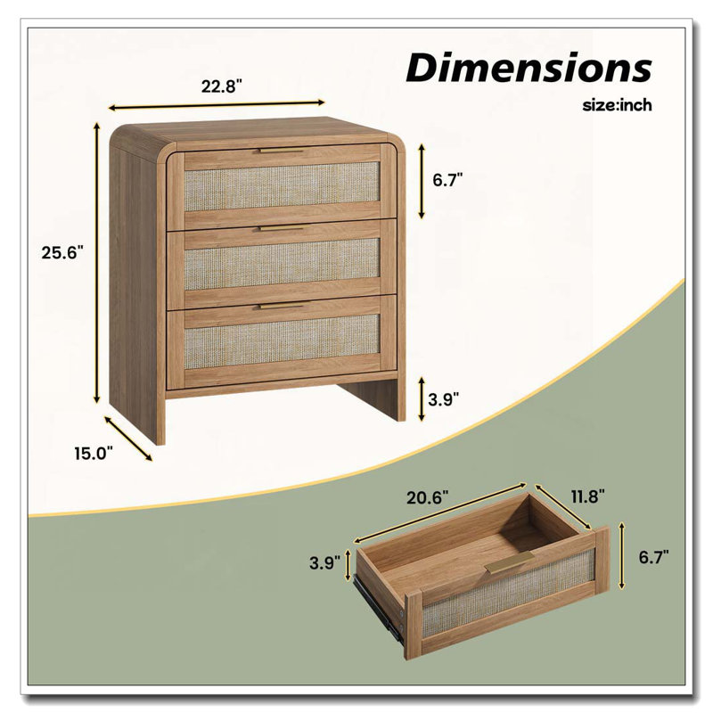Table de chevet en rotin avec station de charge, Oak, 1