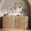 Ensemble de 2 buffets modulaires cannelés à 3 tiroirs, brun clair