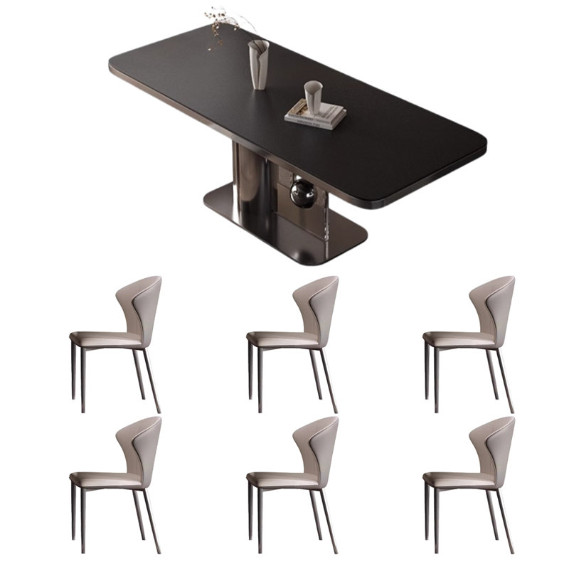 Modern light luxury rectangular table and chair, 29.5"H x 70.8"L x 33.4"W, Matte Black