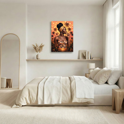 «Black Woman in Profile with Gold Headwrap and Palm Trees», art mural sur toile