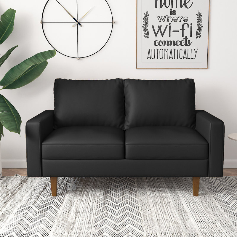 Cilla 58.3'' Faux Leather Loveseat, Black , 34.4" H x 58.3" W x 32.7" D