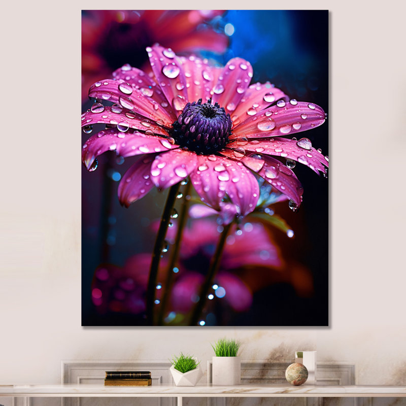 «Dew Drops on Pink Marguerite Flower», reproduction sur toile, H 44 po x l 34 po x P 1,5 po, Toile tendue