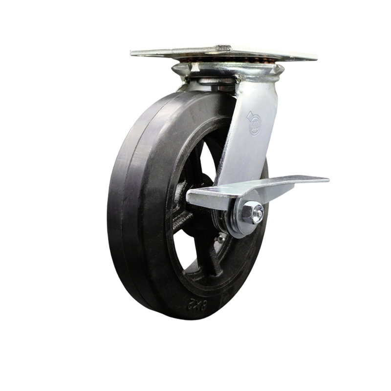 8 Inch Heavy Duty Rubber on Steel Caster with Roller Bearing and Brake SCC