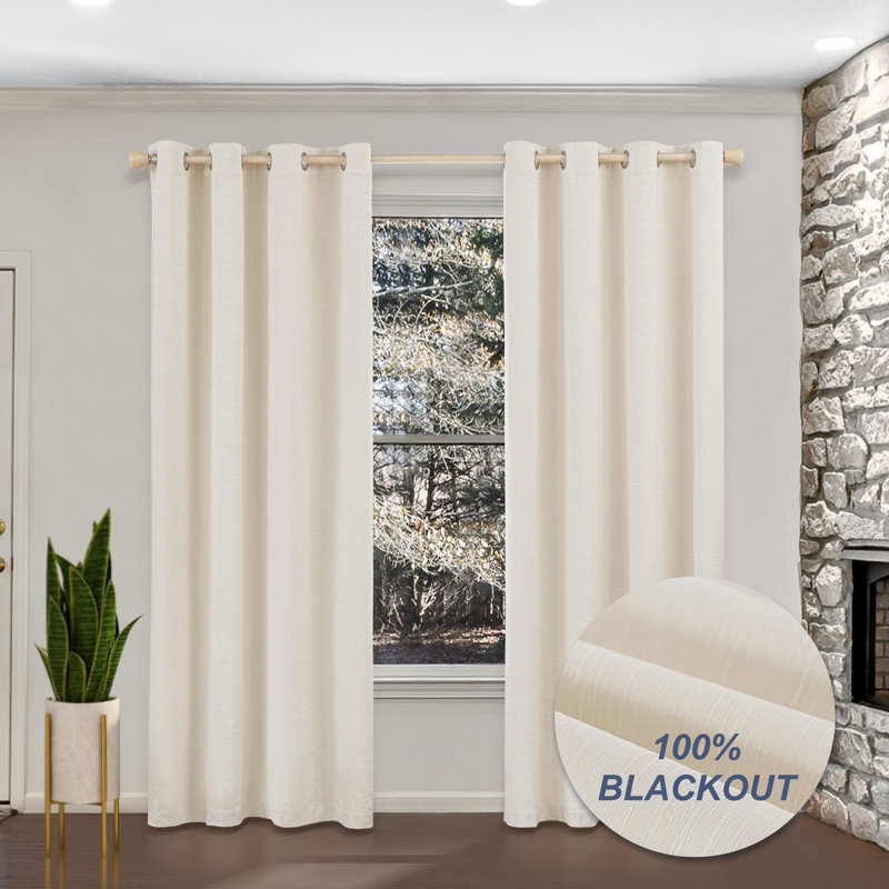 Diaan Blackout Cotton Blend Grommet Curtain Panel Pair (Set of 2), Cream, 52" W x 108" L