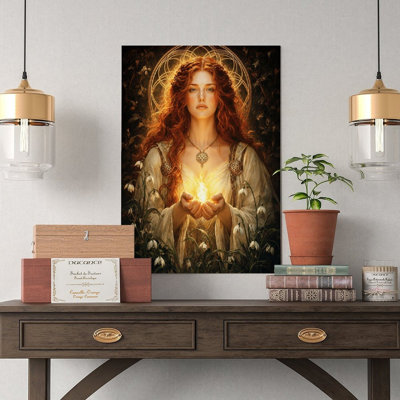 Canvas Wall Art Celtic Goddess Holding Magic Light In Snowdrops Vintage Poster Print Home Decor