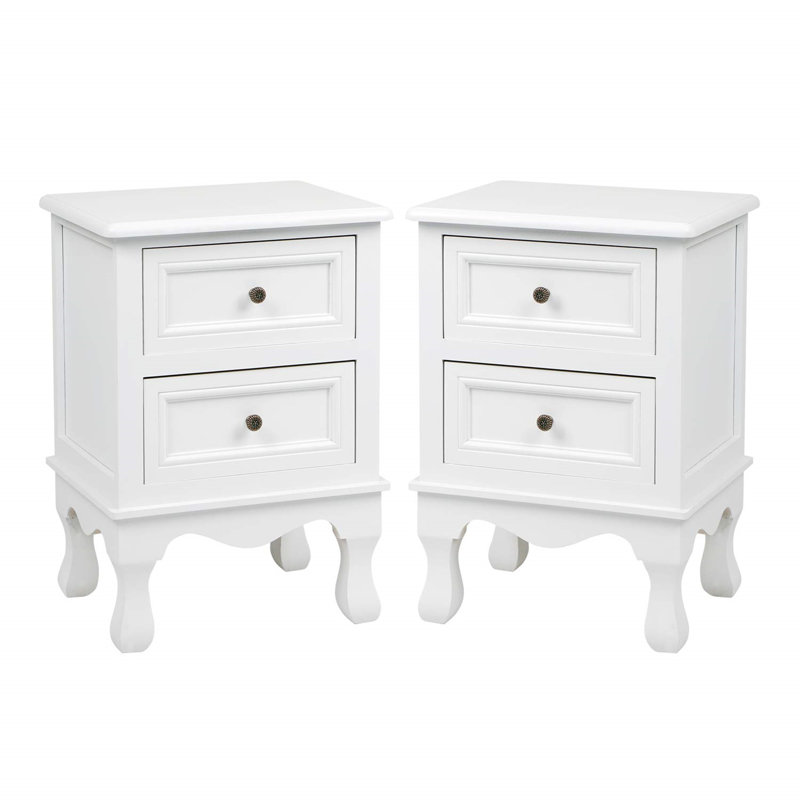 Pentillie 2 Drawer Bedside Table Set of 2（L:35cm，W:30cm，H：50cm）, White