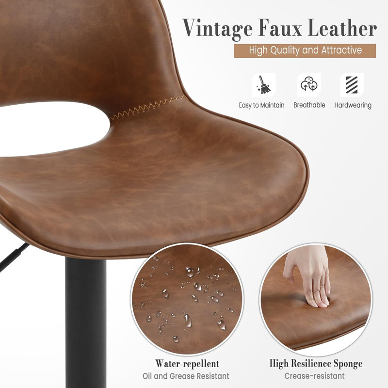 Soza Adjustable Height Swivel Bar Stool, Brown