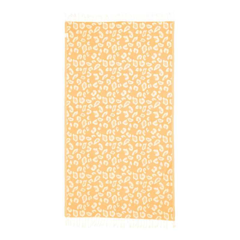 Chanyah Reversible Leopard Print Beach Towel, 100% Cotton, Sand Resistant Peshtemal, Thin & Absorbent, 69” x 38”, Yellow