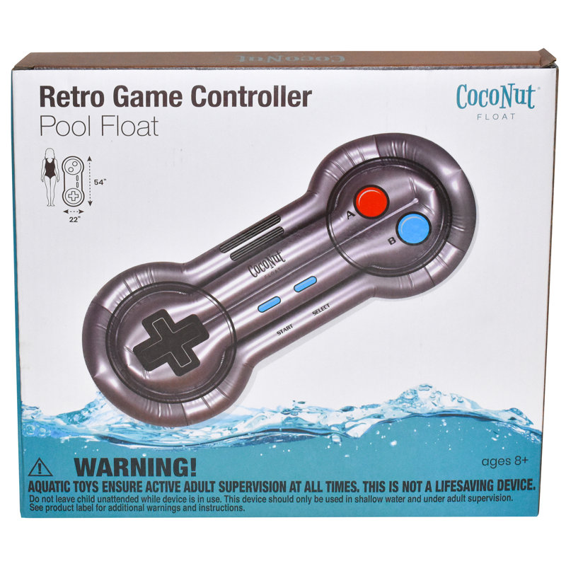 CocoNut Float: Retro Game Controller Pool Float - 54" x 22", Inflatable Lounge, Anti-Leak, Durable, Water Accessory