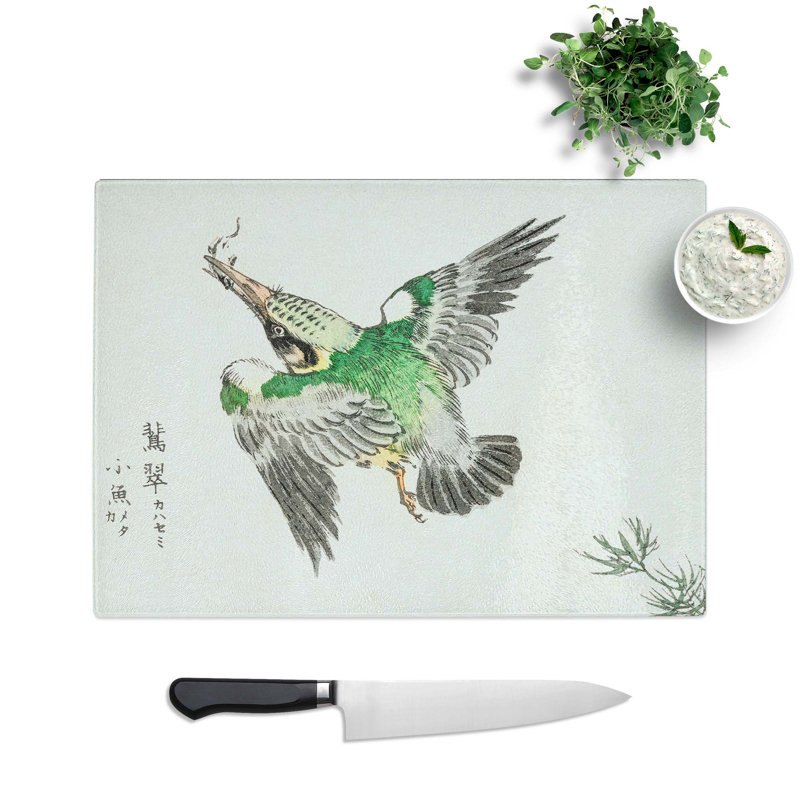 Glass Japanese Common Kingfisher by Numata Kashu Chopping Board, 28.5 cm W x 20 cm L