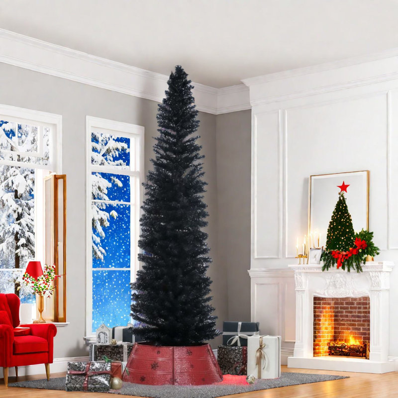 Arbres de Noël minces et modernes, plastique noir pour un rangement élégant