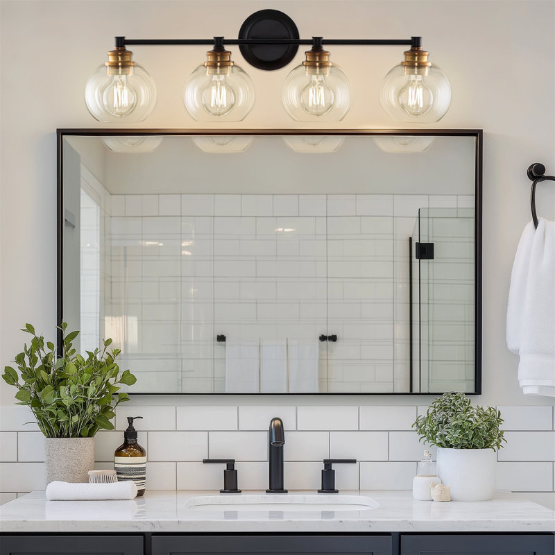 Éclairage pour salle de bain 4 lumières Odette, Laiton chaud + bronze huilé