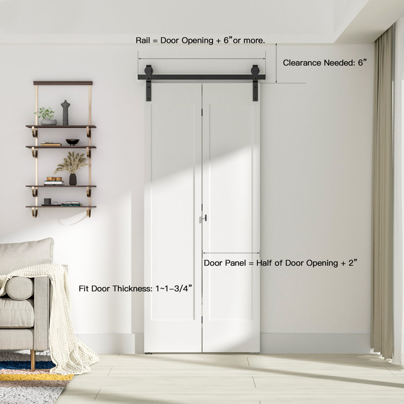 36 In Single Bifold Sliding Barn Door Hardware Kit For Closet Doors, 60 in.