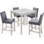 Ensemble de table 5 pièces à hauteur de comptoir, ensemble de table de cuisine en bois avec table carrée et 4 chaises rembourrées, ensemble de table de salle à manger à hauteur de comptoir avec décoration en cristal et ensemble de chaises, gris argenté