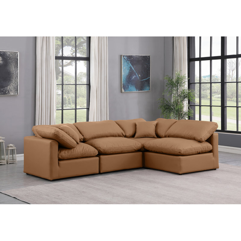 Canapé modulaire en similicuir 4 pièces Itala, Cuir cognac végétalien