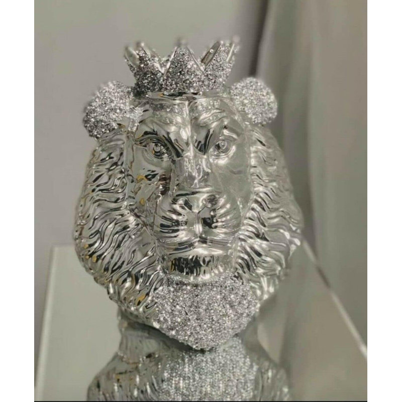 Crushed Diamond Crystal Jewel Sparkle Ornament Bling Gift Lion King Face With Crown