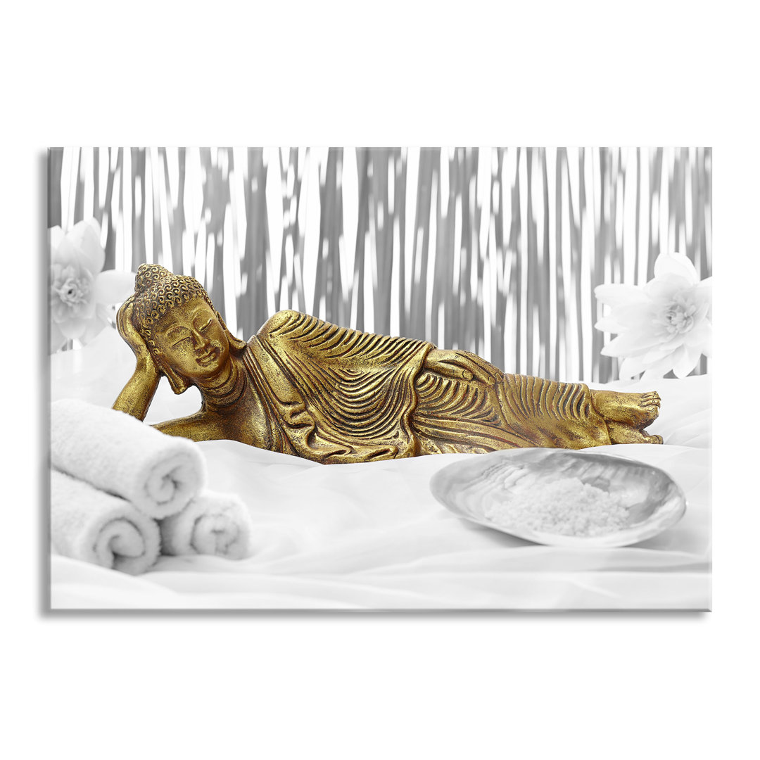 Glasbild Golden Buddha on Towel