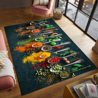 Élégance florale dans les tons de bleu et de vert: un tapis imprimé avec des poils doux, idéal pour rehausser le décor de votre salon ou de votre chambre à coucher