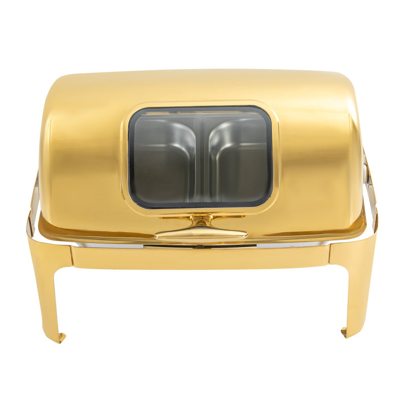 Roll Top Rectangular Chafing Dish With 2 Food Pans & Visible Lid