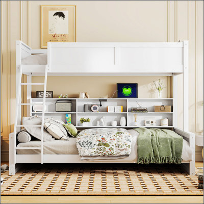 Twin XL Over Queen Bunk Bed With Storage Cabinets And USB Ports
