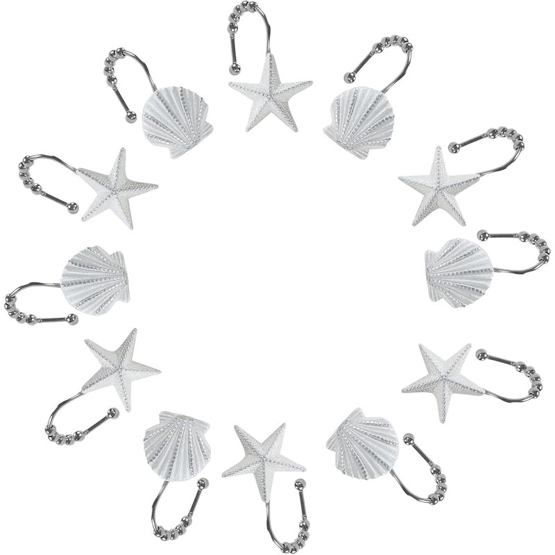Ensemble de 12 crochets de rideau de douche décoratifs à motif de coquillages Ocean