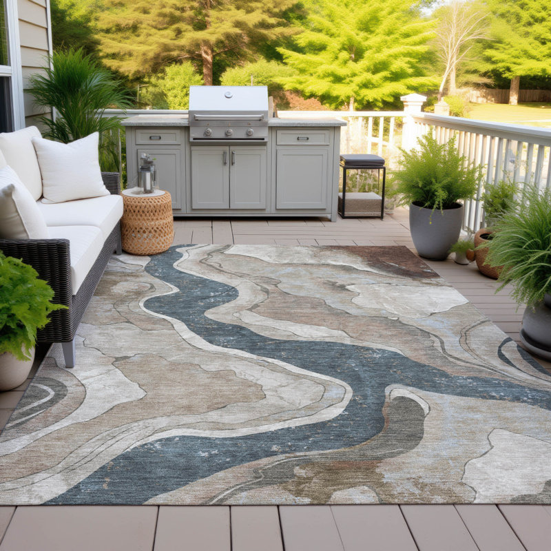 Machine Washable Indoor/Outdoor Husby ACN2219 Abstract Rug, Rectangle 10' x 14'