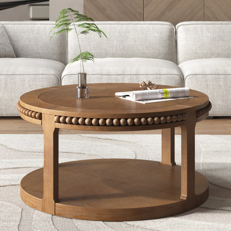 Table basse ronde avec rangement ouvert, Noyer brun