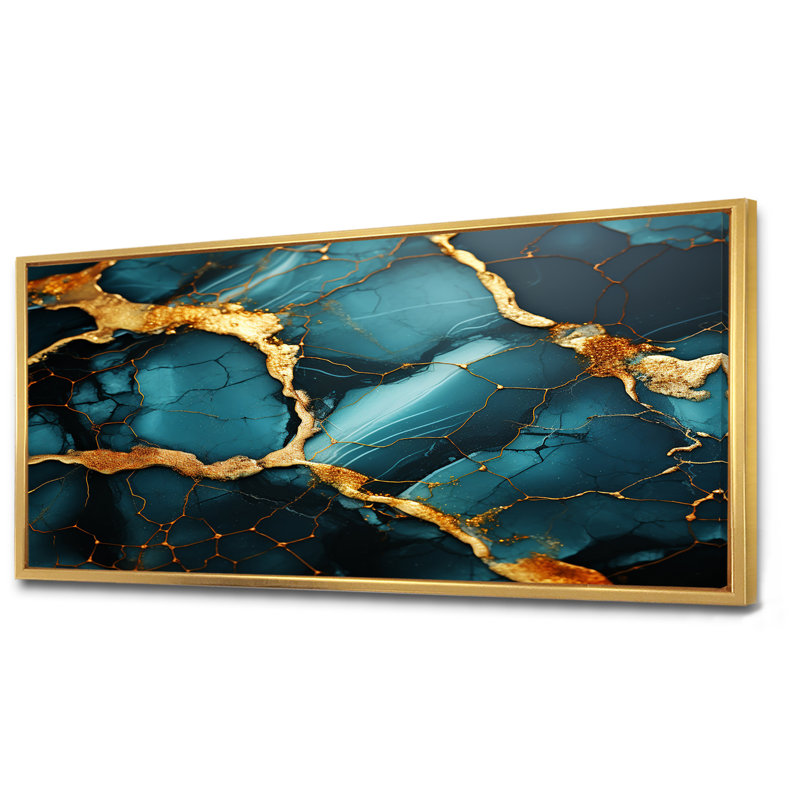 «Green and Gold Topaz Agate Granite I», reproduction d'art murale abstraite, Cadre flottant doré
