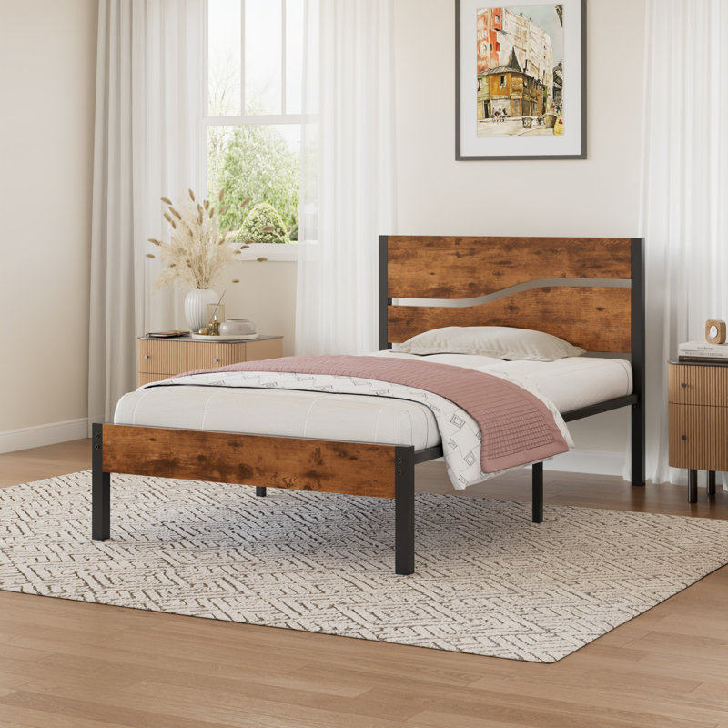 Twin Bed Frame, Single (3'), Retro Brown