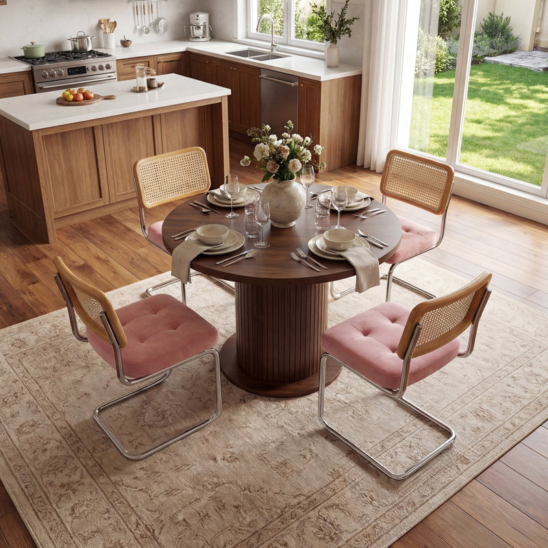 31.5" Round Dining Table For 2, Modern Fluted Circle Table With 2-Layer Storage And Sliding Door, Farmhouse Dinner Table For Kitchen, Living Room
