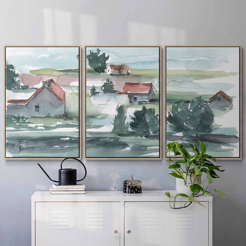 Valley Farm II, reproduction sur toile 3 pièces, H 24 po x l 48 po x P 2 po, Naturel