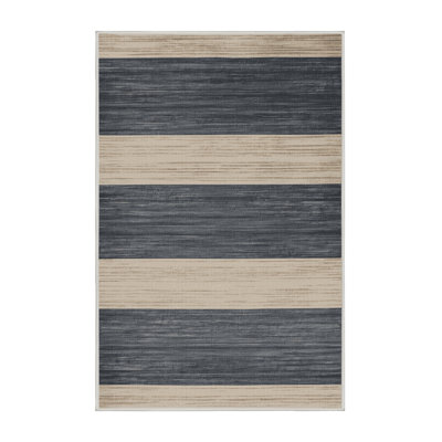 Tapis beige à rayures horizontales lavable à la machine