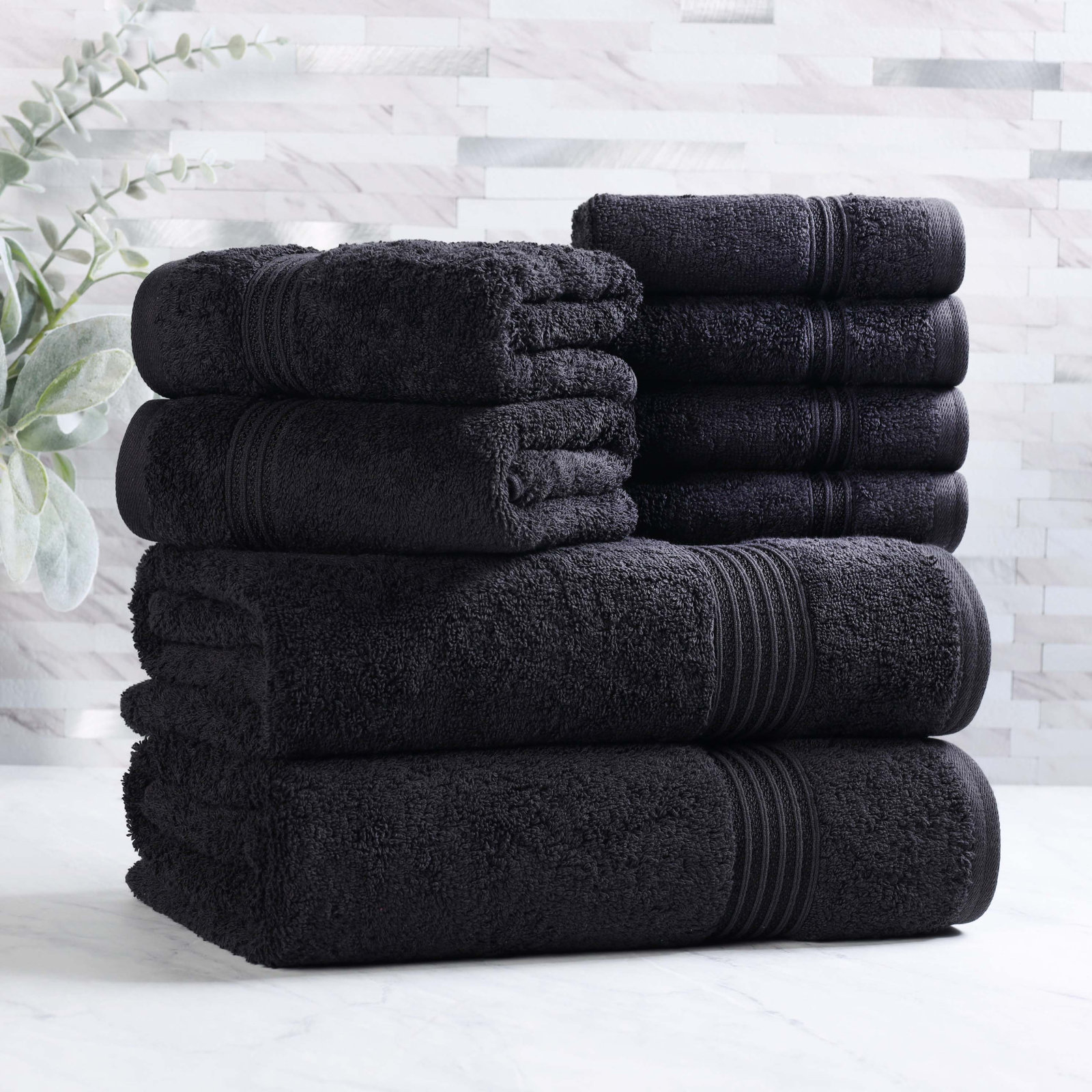 Alexia 8-Piece Egyptian Cotton Towel Set, Black