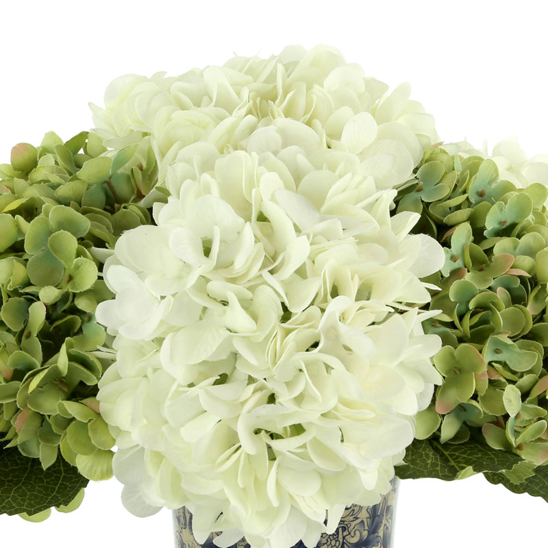 Hydrangea Arrangment In A Chinoiserie Vase, Green/Cream