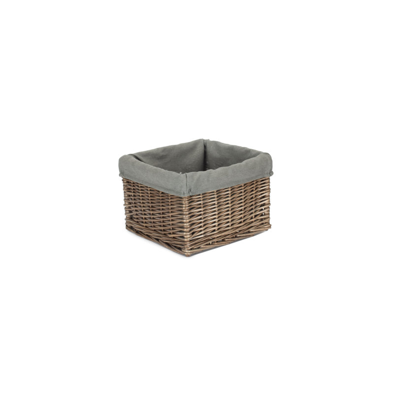 Square Wicker Storage Basket with Lining, 20cm H x 28cm W x 28cm D, Antique Wash/Grey