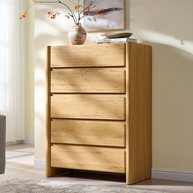 Commode 5 tiroirs Bolanos, 43.3" H x 31.5" W x 15.94" D, Naturel