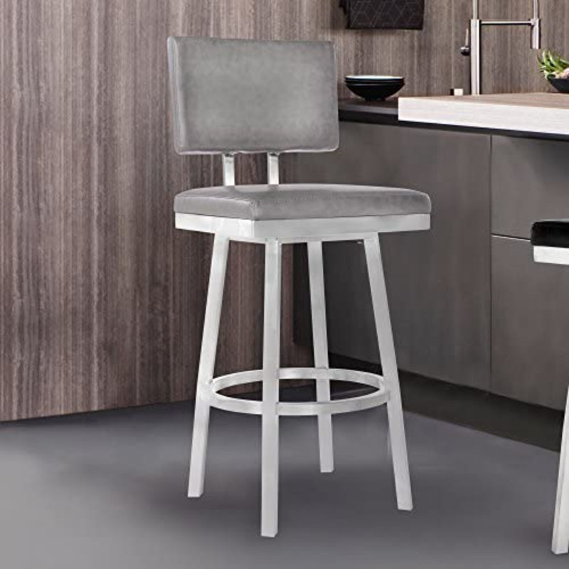 Tabouret de bar à hauteur de comptoir ou de bar pivotant avec repose-pieds Nakagawa, Gris, Argent