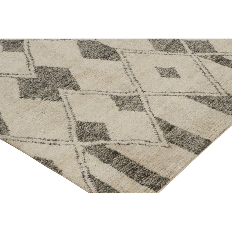 Moroccan Hand Knotted Geometric Area Rug in Gray, Black, Ivory, Rectangle 8' x 10'