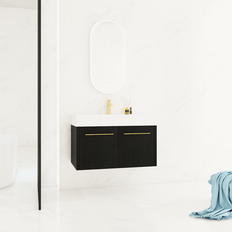 Bathroom Sink Vanity - 36 Inch, Wall Mounted, -Proof Base Inch Black Chestnut Color, Soft Closing Hinges, Practical, 36"