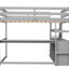 Lit mezzanine simple blanc avec bureau, tablettes et étagère à tiroirs-774081935