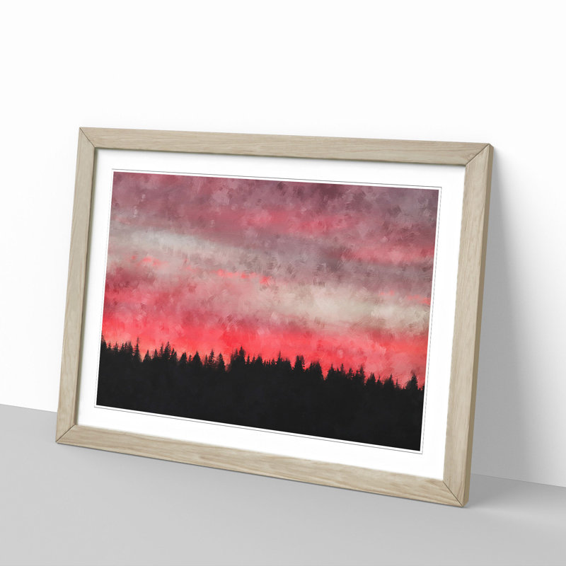 Pink Sunset Above A Forest - Single Picture Frame Print on MDF, Oak, 62cm H x 87cm W x 2cm D