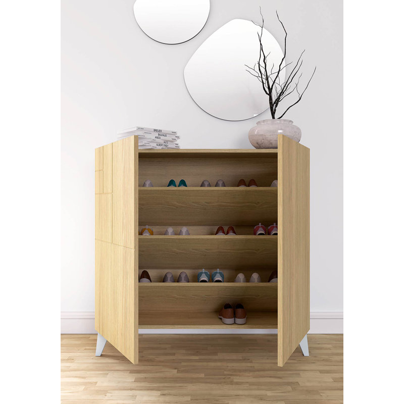 12 Pair Shoe Storage Cabinet, Oak/White