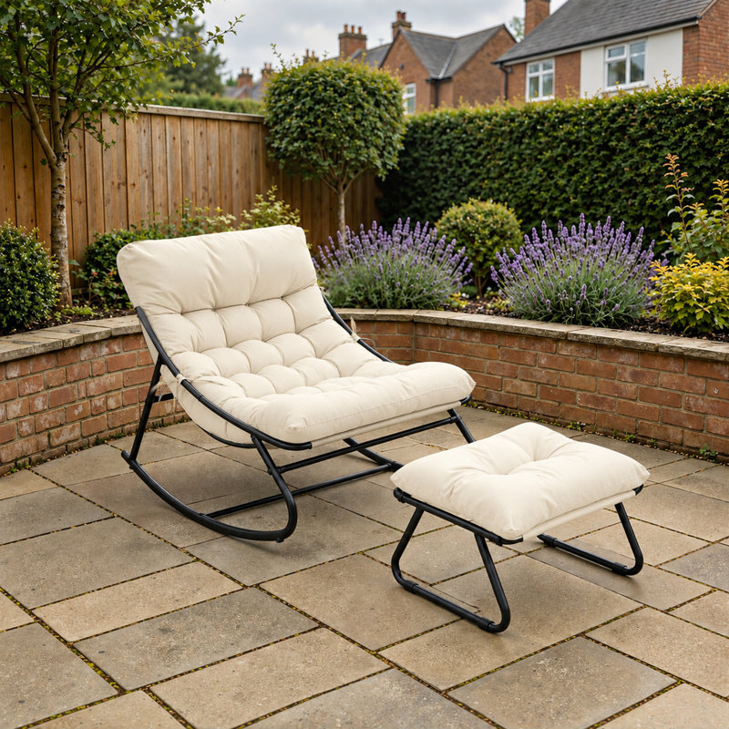 Outdoor Rocker Chair with Stool, Dark Grey
