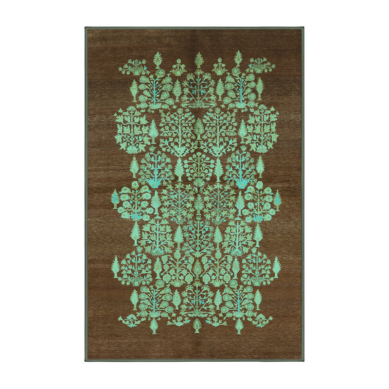 Tapis oriental en laine / polyester tissé à la machine en bleu, Rectangle 2 pi x 3 pi